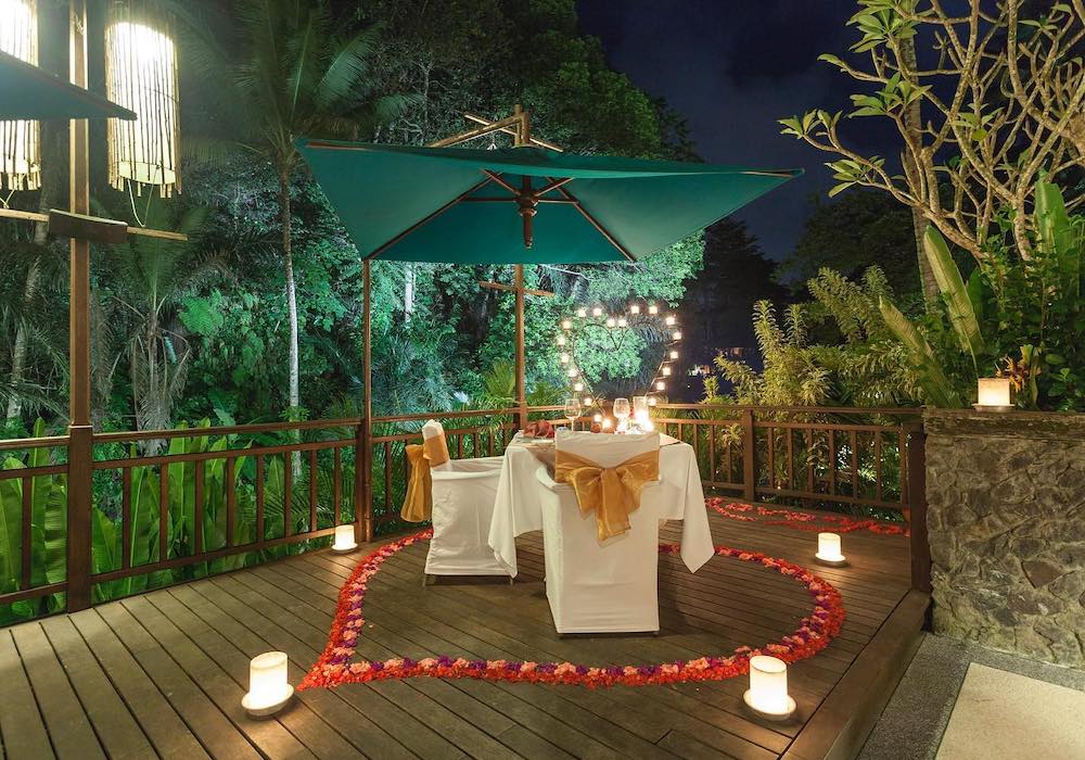 3 course dinner with romantic decorations of The Harmony Package at The Spa at The Samaya Ubud Bali